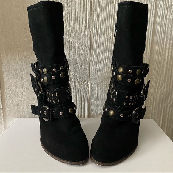 Steve Madden Black Studded Suede Rustik Boots with Chunky Block Heel Size 8.5M - Picture 10 of 16